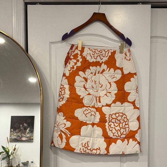 Marimekko Bold Floral A-Line Skirt in Orange and White